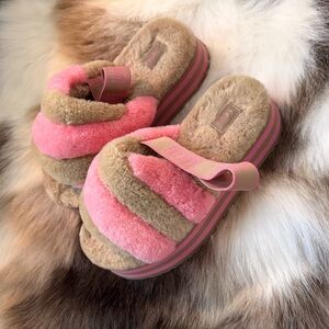 Cozy Pink and Tan Fluffy Slippers